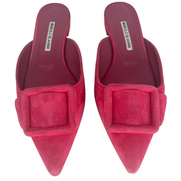 Manolo Blahnik Maysale Suede Flats In Pink - Picture 8 of 16
